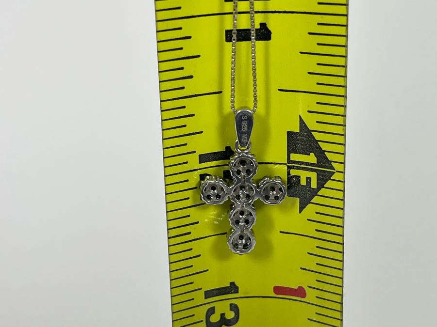 Sterling Silver Blue Diamond Cross Pendant With Sterling Silver 24' Chain Necklace 3g [Photo 12]