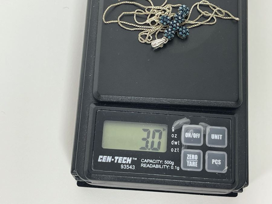 Sterling Silver Blue Diamond Cross Pendant With Sterling Silver 24' Chain Necklace 3g [Photo 11]