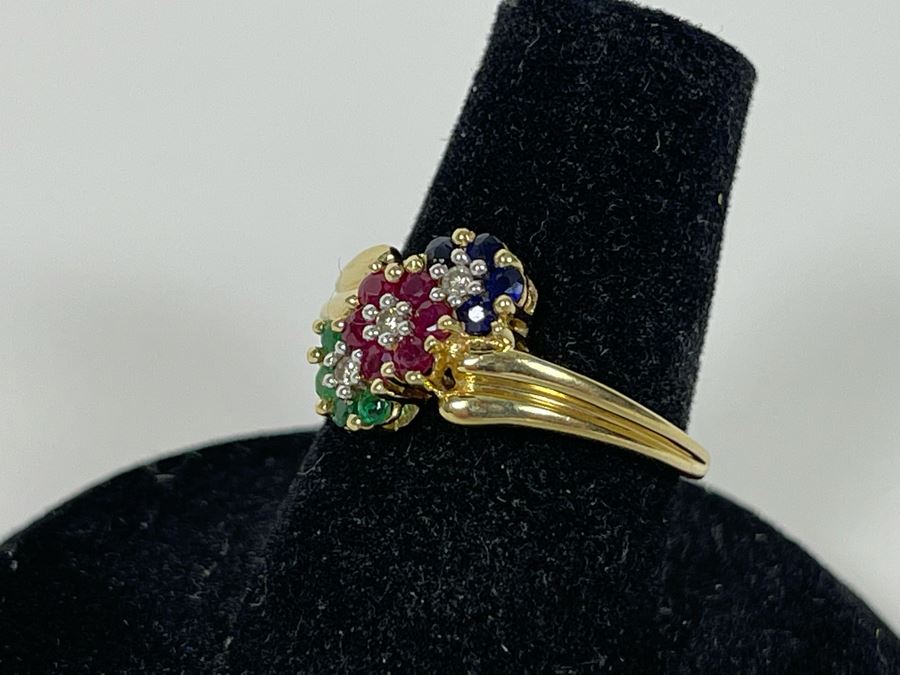 14K Gold Ruby Emerald Sapphire Diamond Ring Size 6.5 2.8g Estimate $400-$600 [Photo 6]
