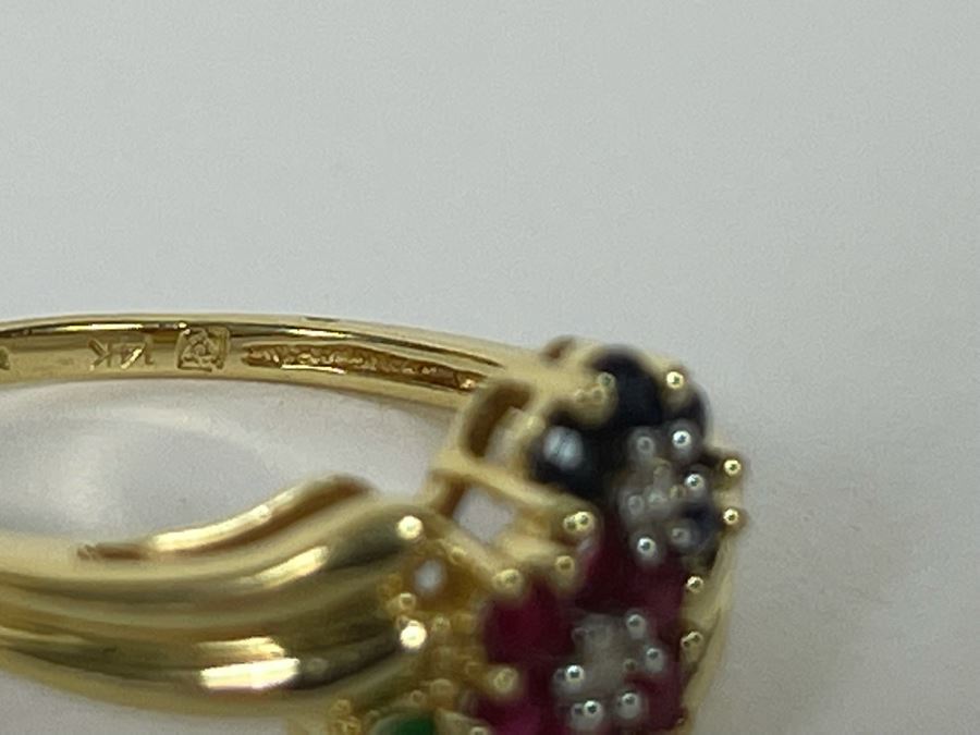 14K Gold Ruby Emerald Sapphire Diamond Ring Size 6.5 2.8g Estimate $400-$600 [Photo 9]