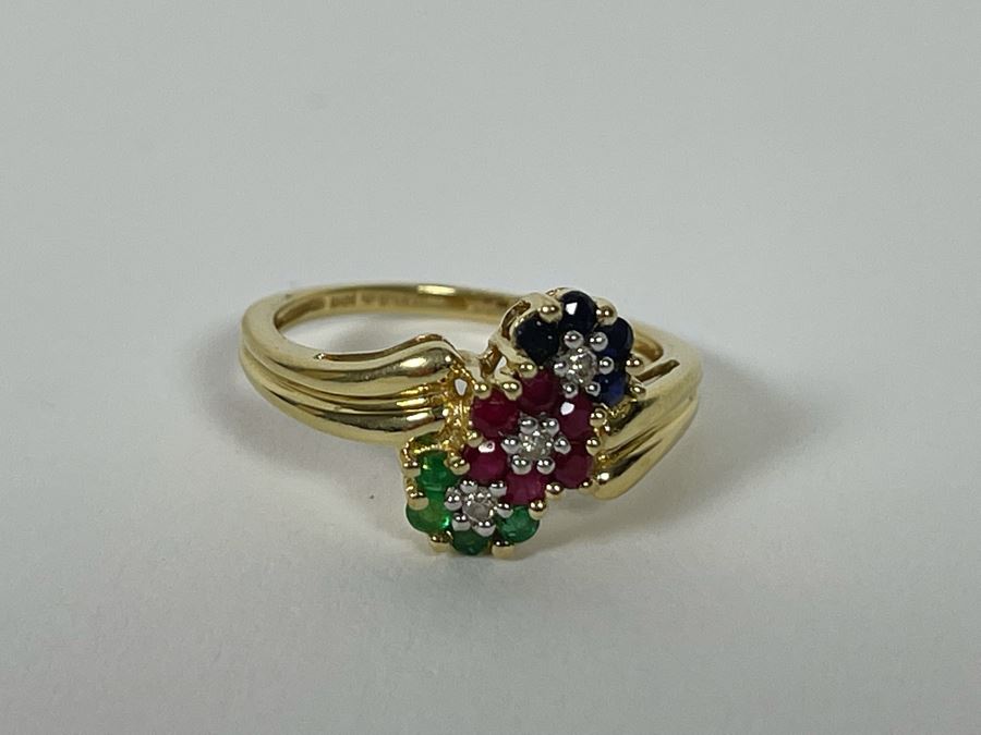14K Gold Ruby Emerald Sapphire Diamond Ring Size 6.5 2.8g Estimate $400-$600 [Photo 8]