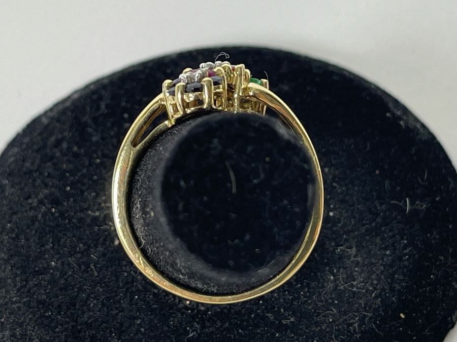 14K Gold Ruby Emerald Sapphire Diamond Ring Size 6.5 2.8g Estimate $400-$600 [Photo 7]