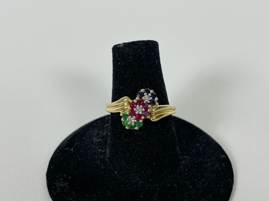 14K Gold Ruby Emerald Sapphire Diamond Ring Size 6.5 2.8g Estimate $400-$600 [Photo 5]