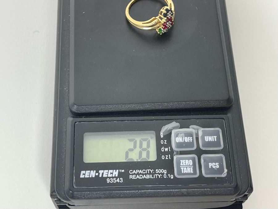 14K Gold Ruby Emerald Sapphire Diamond Ring Size 6.5 2.8g Estimate $400-$600 [Photo 12]