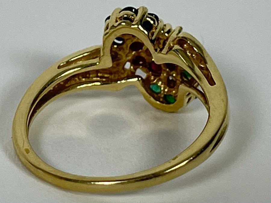 14K Gold Ruby Emerald Sapphire Diamond Ring Size 6.5 2.8g Estimate $400-$600 [Photo 10]