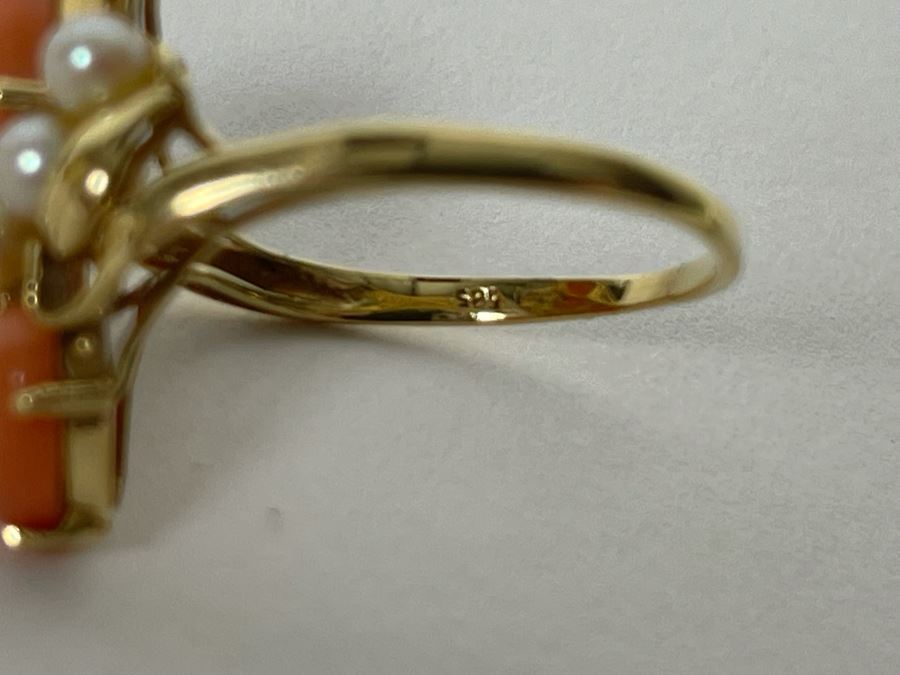 14K Gold Coral And Seed Pearl Ring Size 9 3.7g Estimate $400-$600 [Photo 10]