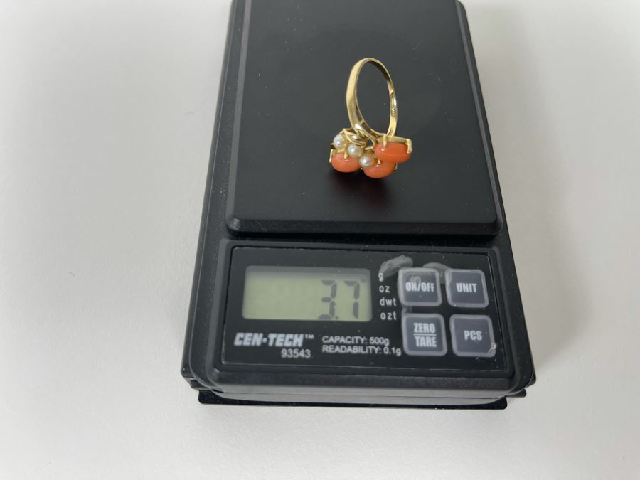 14K Gold Coral And Seed Pearl Ring Size 9 3.7g Estimate $400-$600 [Photo 12]