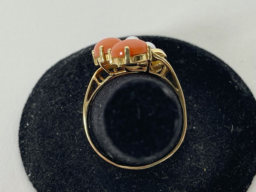 14K Gold Coral And Seed Pearl Ring Size 9 3.7g Estimate $400-$600 [Photo 6]