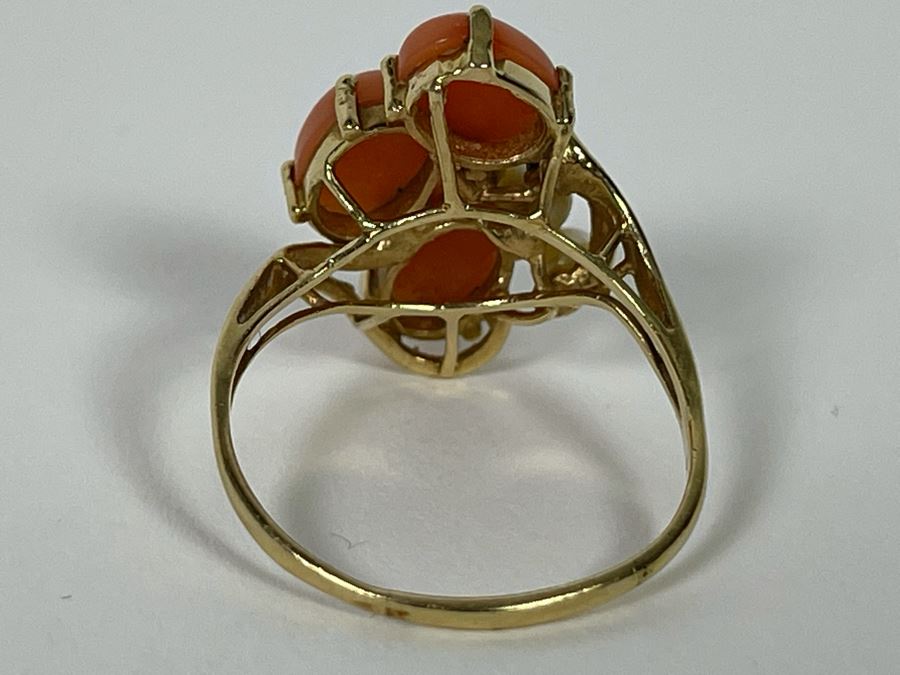 14K Gold Coral And Seed Pearl Ring Size 9 3.7g Estimate $400-$600 [Photo 8]