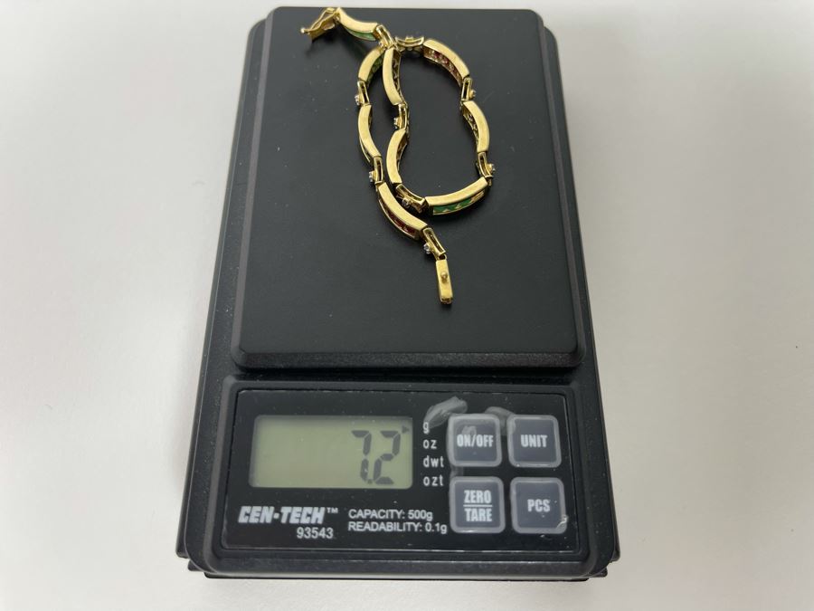 14K Gold Ruby Emerald Sapphire Diamond Bracelet (One Stone Missing) 7'L 7.2g Estimate $850-$1,275 [Photo 11]