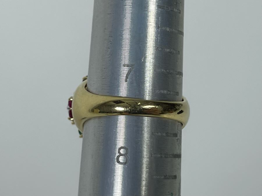14K Gold Ruby Emerald Sapphire Diamond Ring Size 7.5 5.3g Estimate $750-$1,125 [Photo 11]