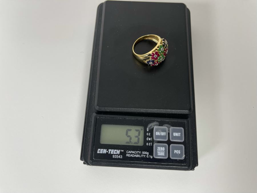 14K Gold Ruby Emerald Sapphire Diamond Ring Size 7.5 5.3g Estimate $750-$1,125 [Photo 12]