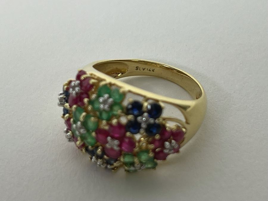 14K Gold Ruby Emerald Sapphire Diamond Ring Size 7.5 5.3g Estimate $750-$1,125 [Photo 10]