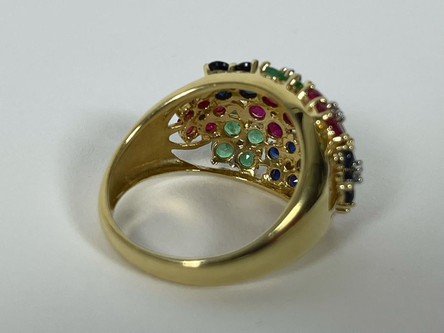 14K Gold Ruby Emerald Sapphire Diamond Ring Size 7.5 5.3g Estimate $750-$1,125 [Photo 9]