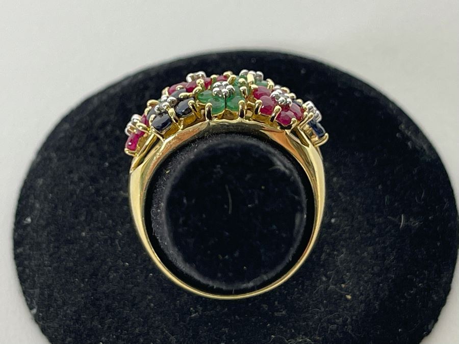 14K Gold Ruby Emerald Sapphire Diamond Ring Size 7.5 5.3g Estimate $750-$1,125 [Photo 7]