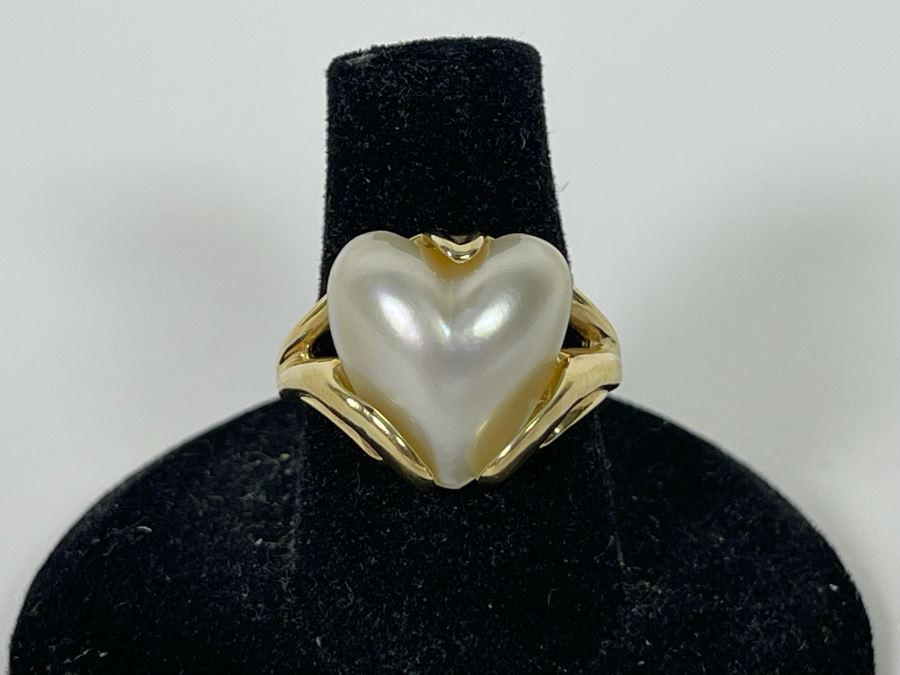 14K Gold Mabe Pearl Ring Size 7.25 5.1g [Photo 4]