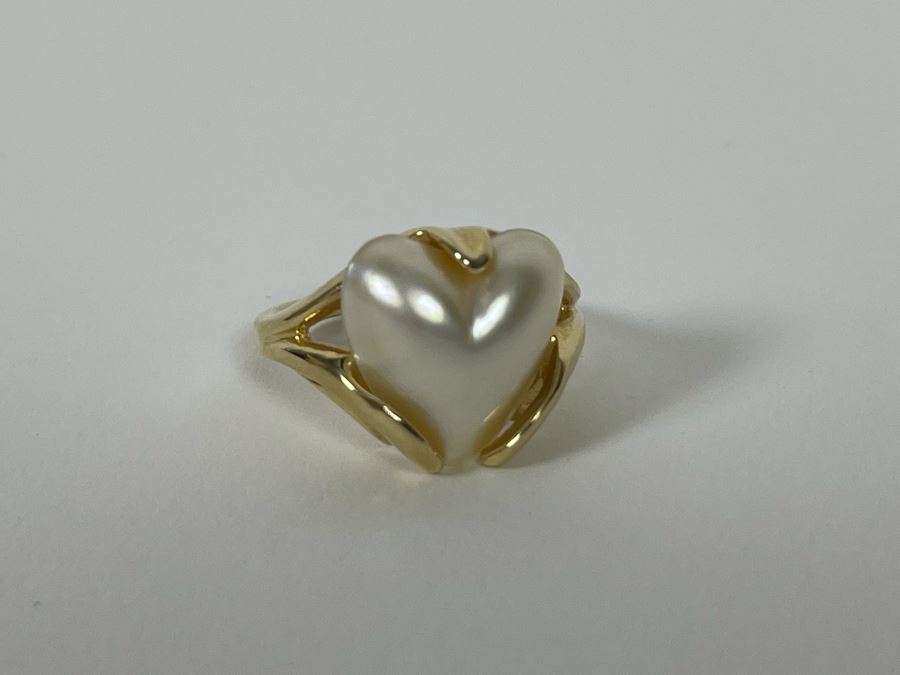 14K Gold Mabe Pearl Ring Size 7.25 5.1g [Photo 9]