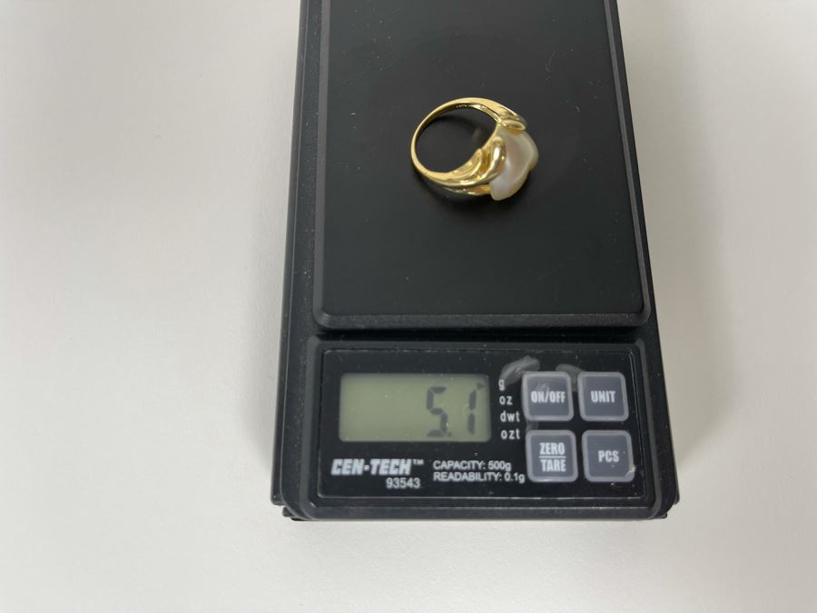 14K Gold Mabe Pearl Ring Size 7.25 5.1g [Photo 13]