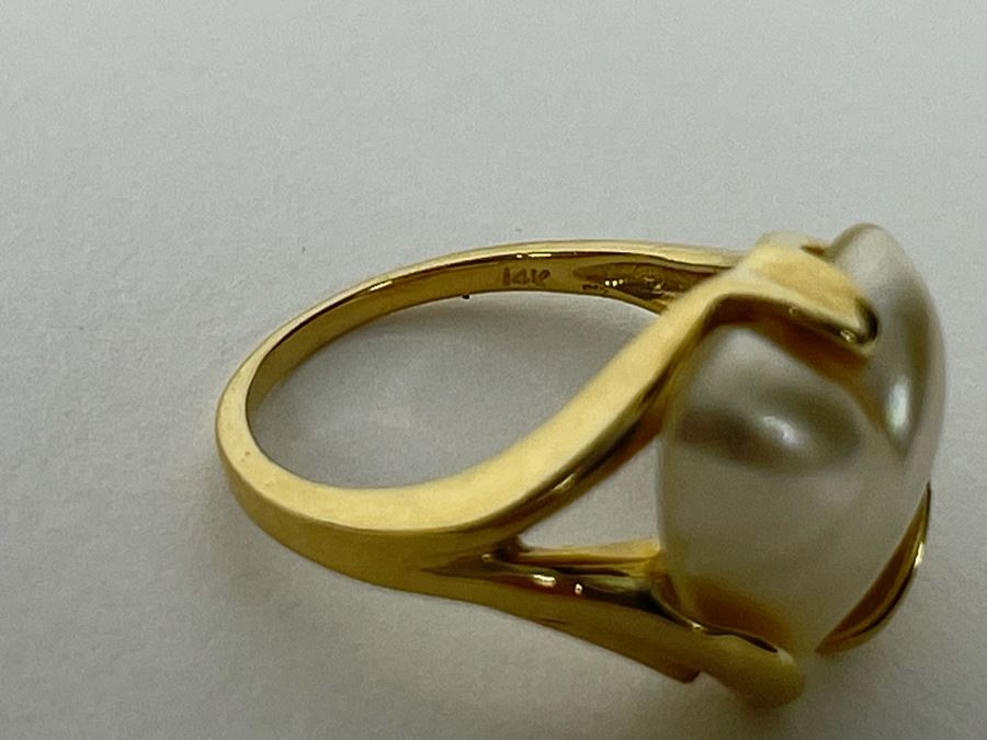 14K Gold Mabe Pearl Ring Size 7.25 5.1g [Photo 10]
