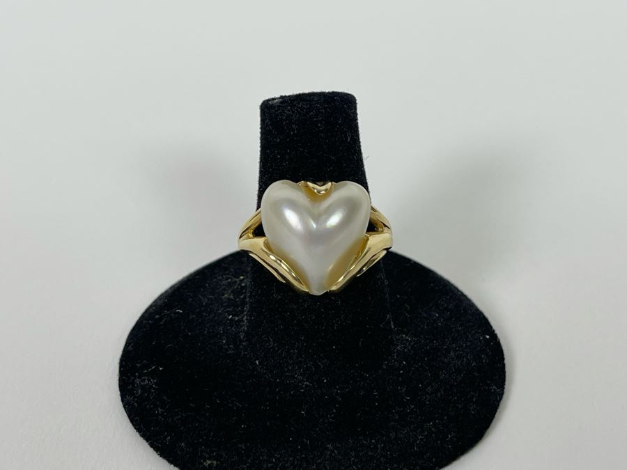 14K Gold Mabe Pearl Ring Size 7.25 5.1g [Photo 2]