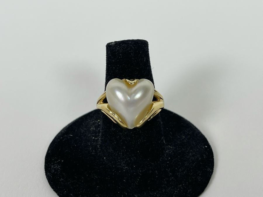 14K Gold Mabe Pearl Ring Size 7.25 5.1g [Photo 3]