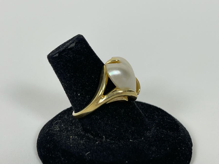 14K Gold Mabe Pearl Ring Size 7.25 5.1g [Photo 5]