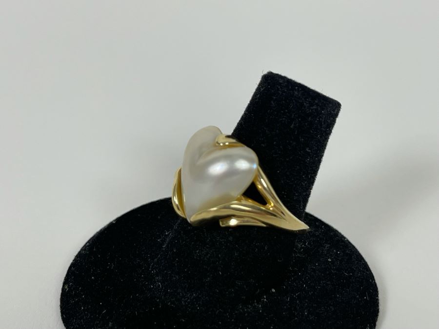 14K Gold Mabe Pearl Ring Size 7.25 5.1g [Photo 6]