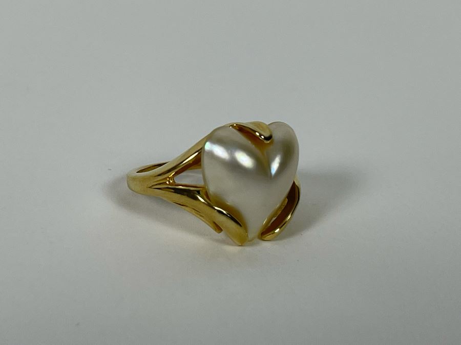 14K Gold Mabe Pearl Ring Size 7.25 5.1g [Photo 8]
