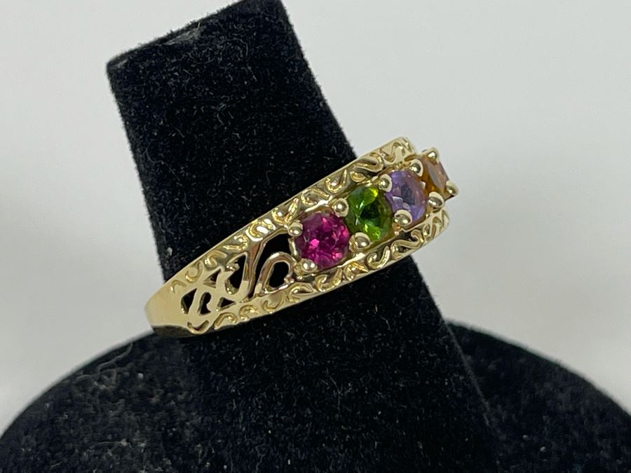 14K Gold Multi-Gem Ring Size 6.25 3.4g [Photo 3]
