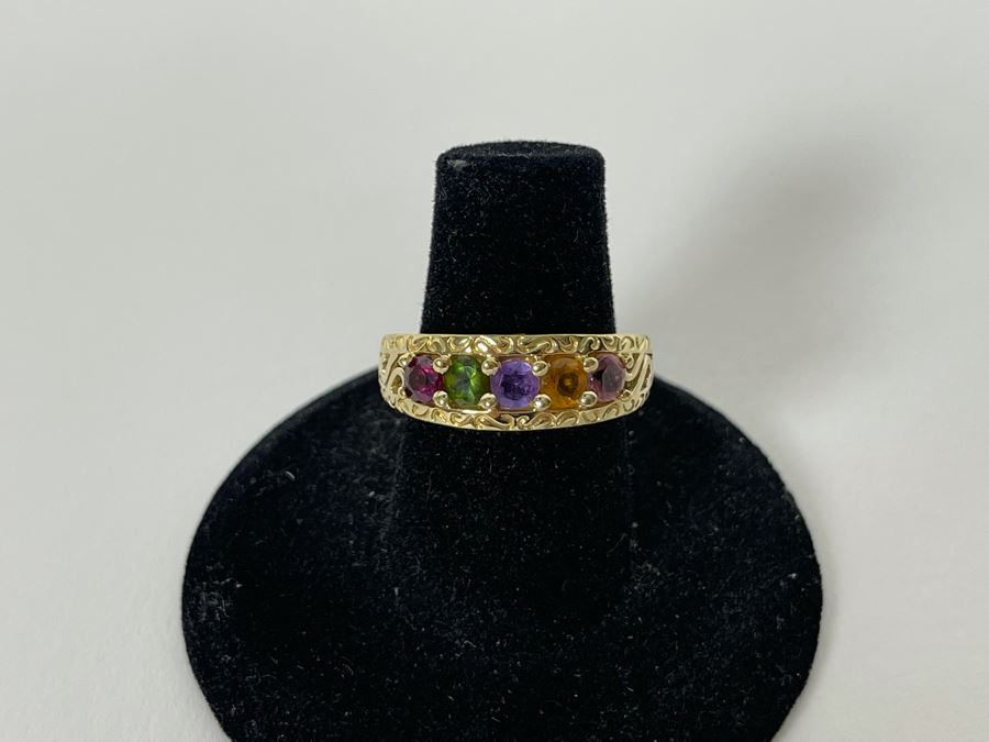14K Gold Multi-Gem Ring Size 6.25 3.4g [Photo 6]