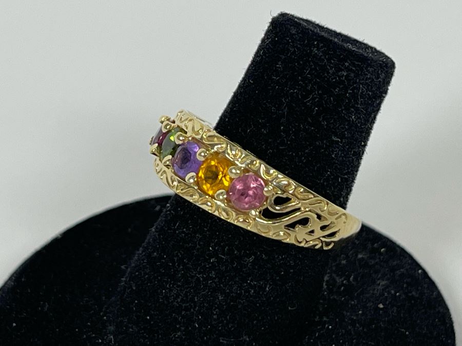 14K Gold Multi-Gem Ring Size 6.25 3.4g [Photo 4]