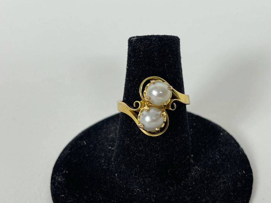 14K Gold Pearl Ring Size 6.25 3.3g [Photo 3]