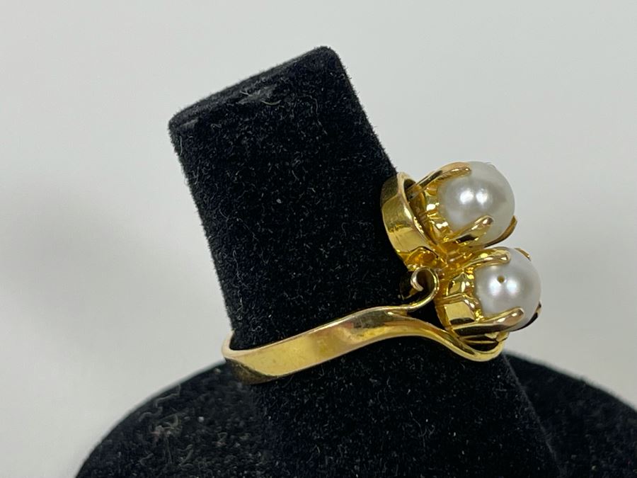 14K Gold Pearl Ring Size 6.25 3.3g [Photo 4]