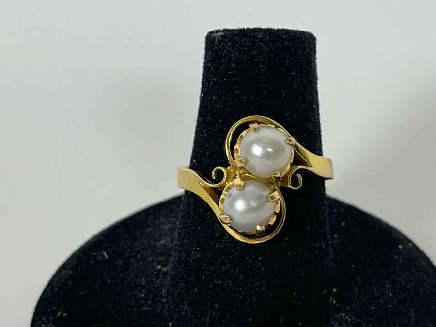 14K Gold Pearl Ring Size 6.25 3.3g [Photo 2]