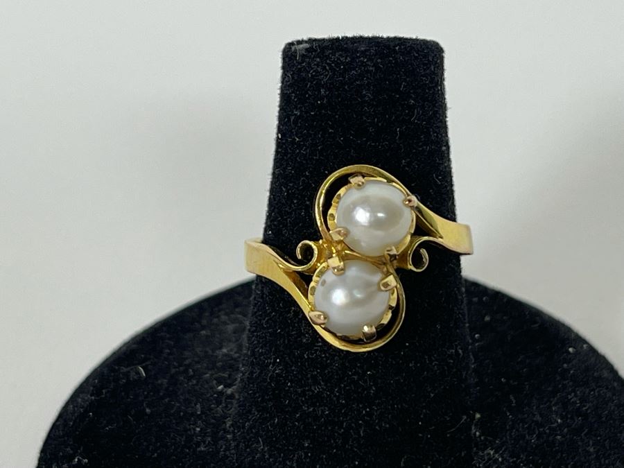14K Gold Pearl Ring Size 6.25 3.3g [Photo 1]