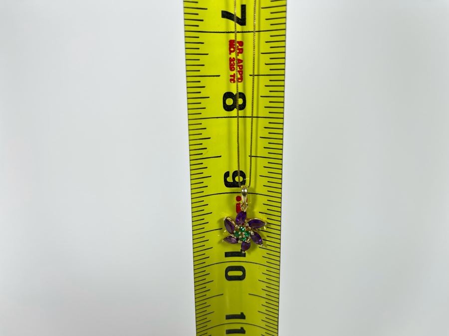 14K Gold Amethyst Emerald Pendant With 14K Gold 18' Chain Necklace 2.8g [Photo 8]