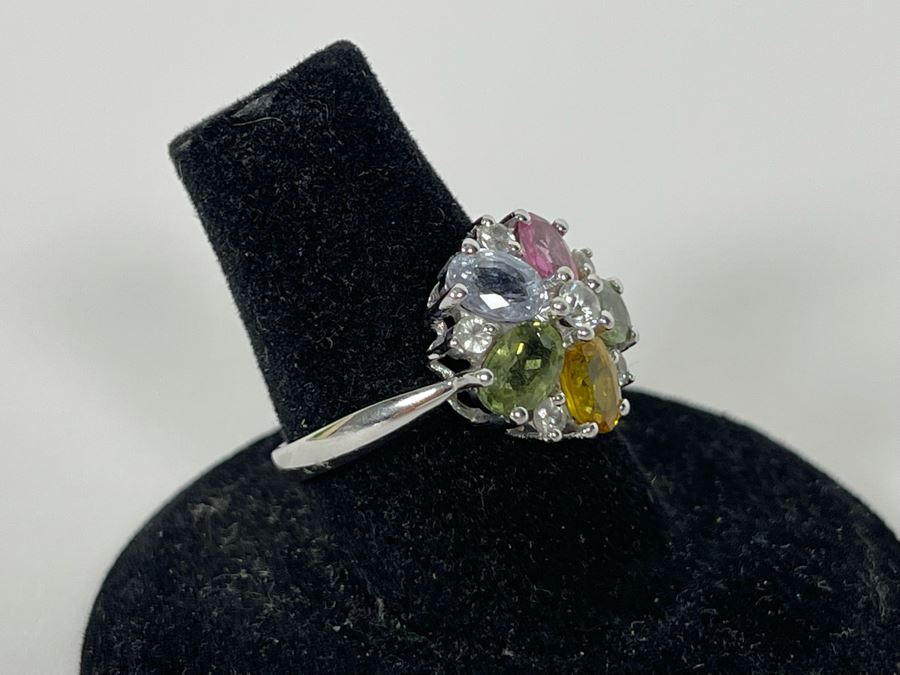 14K Gold Multi-Color Sapphire Zircon Ring Size 7.25 3.7g Estimate $600-$900 [Photo 4]