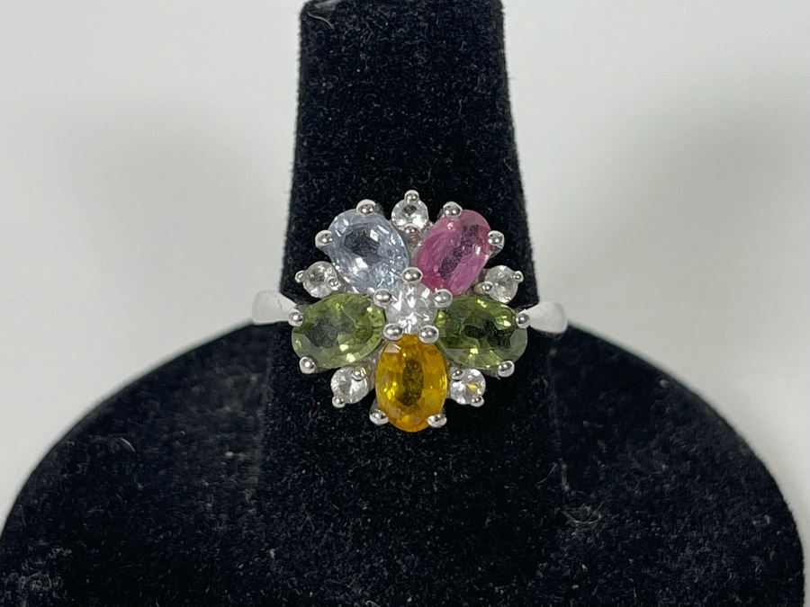 14K Gold Multi-Color Sapphire Zircon Ring Size 7.25 3.7g Estimate $600-$900 [Photo 2]