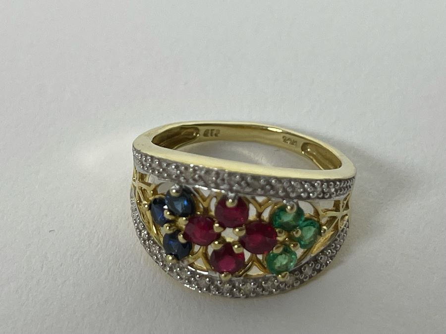 14K Gold Ruby Emerald Sapphire Diamond Ring Size 7.25 3.8g Estimate $550-$825 [Photo 9]