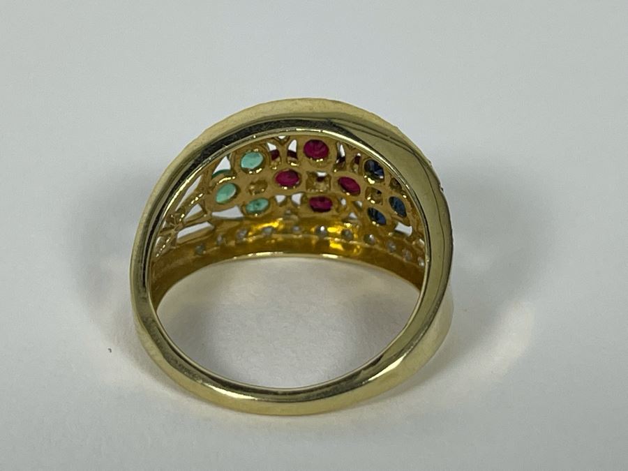14K Gold Ruby Emerald Sapphire Diamond Ring Size 7.25 3.8g Estimate $550-$825 [Photo 10]
