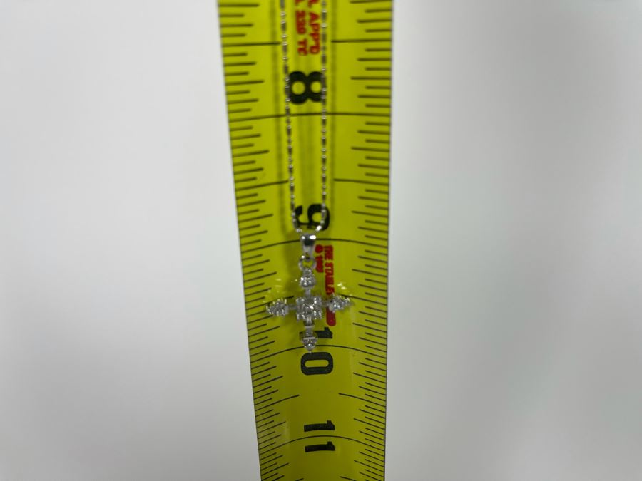 14K Gold Diamond Cross Pendant With 14K Gold 18' Chain Necklace 3.9g [Photo 9]