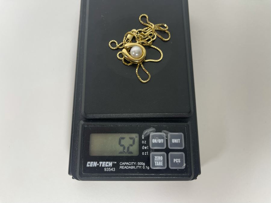 14K Gold Pearl Pendant With 14K Gold 16' Chain Necklace 5.2g [Photo 11]