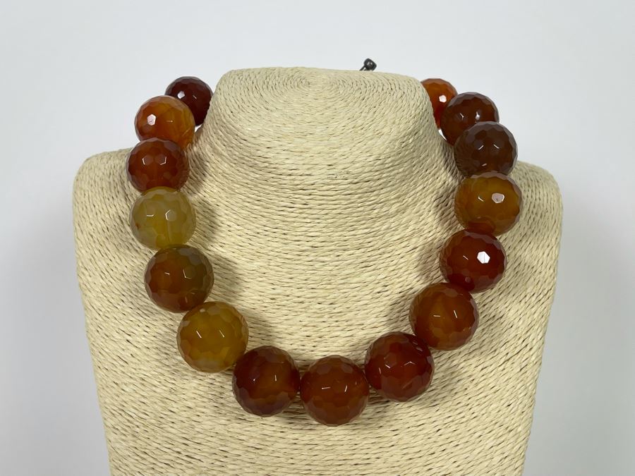 Large Faceted Carnelian Agate 18' Necklace [Photo 2]
