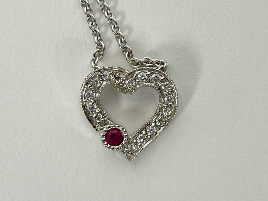 14K Gold Diamond Ruby Pendant With 14K Gold 17' Chain Necklace 4.1g Estimate $500-$750 [Photo 8]
