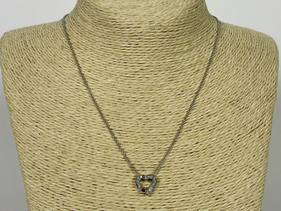 14K Gold Diamond Ruby Pendant With 14K Gold 17' Chain Necklace 4.1g Estimate $500-$750 [Photo 3]