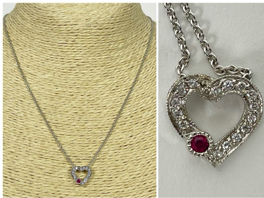 14K Gold Diamond Ruby Pendant With 14K Gold 17' Chain Necklace 4.1g Estimate $500-$750 [Photo 1]