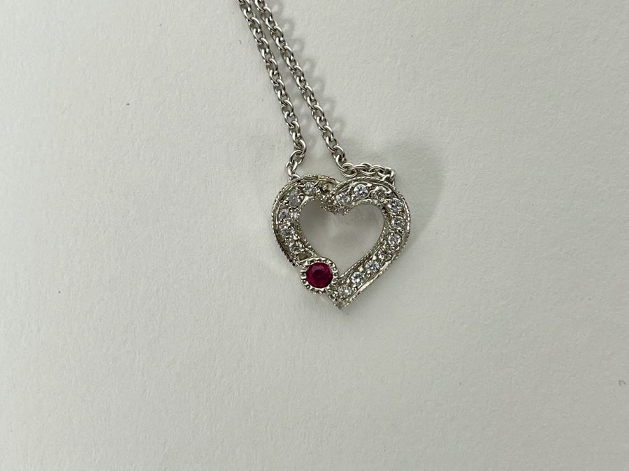 14K Gold Diamond Ruby Pendant With 14K Gold 17' Chain Necklace 4.1g Estimate $500-$750 [Photo 6]