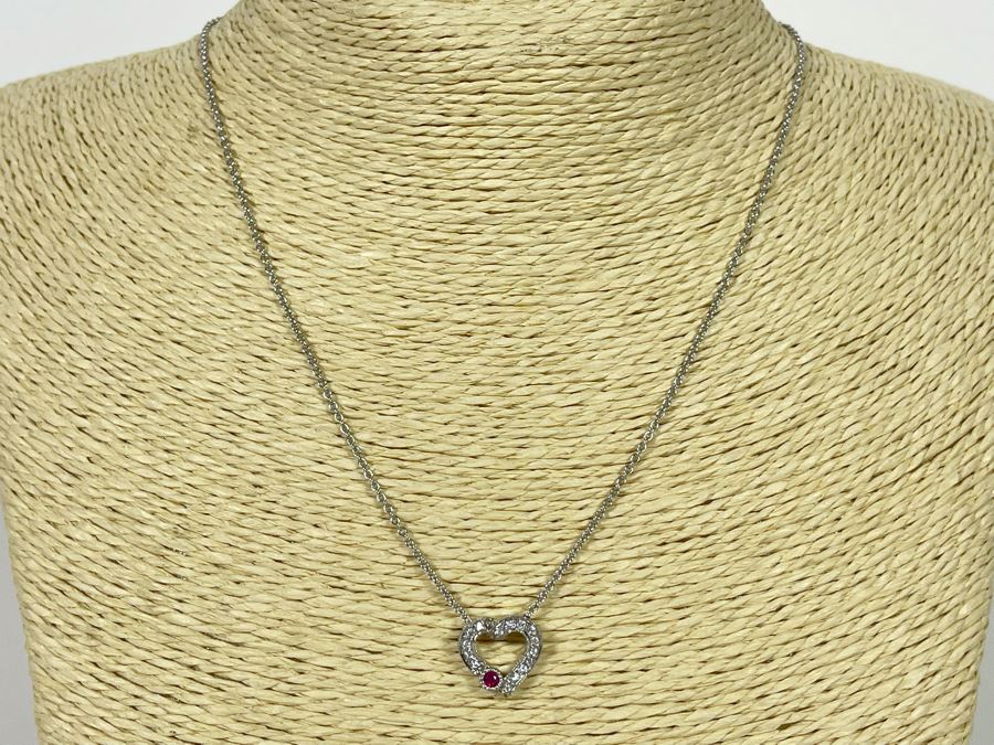 14K Gold Diamond Ruby Pendant With 14K Gold 17' Chain Necklace 4.1g Estimate $500-$750 [Photo 2]
