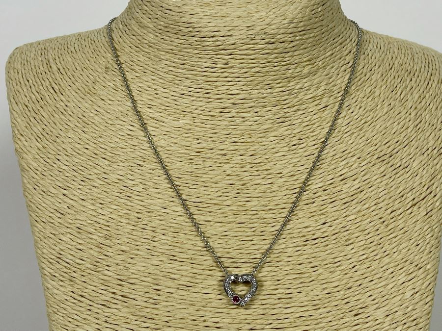 14K Gold Diamond Ruby Pendant With 14K Gold 17' Chain Necklace 4.1g Estimate $500-$750 [Photo 4]