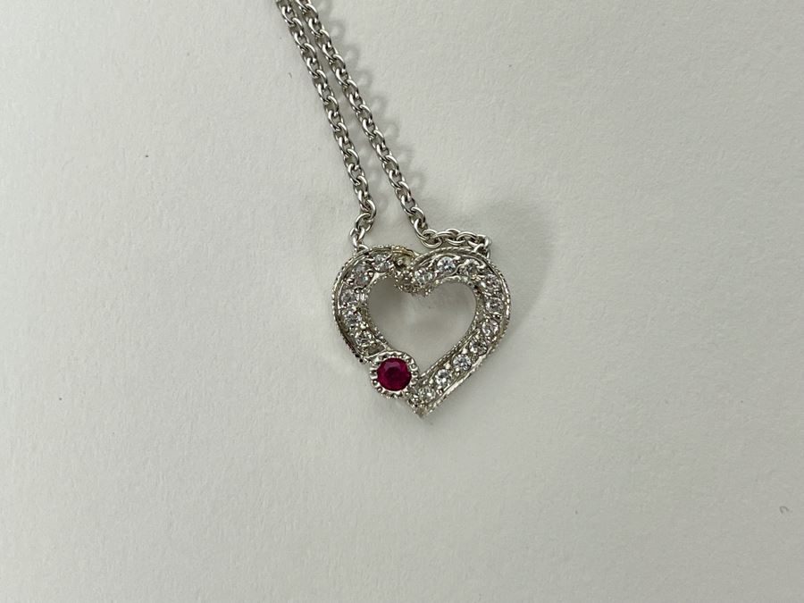 14K Gold Diamond Ruby Pendant With 14K Gold 17' Chain Necklace 4.1g Estimate $500-$750 [Photo 7]